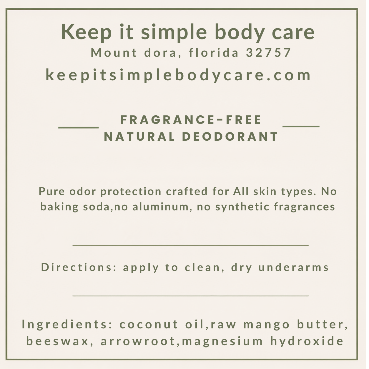 Natural " Fragrance Free " Deodorant - Image 3
