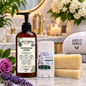 The Botanical Bundle women's natural body care bundle with Lavender Rose lotion deodorant and two soap bars