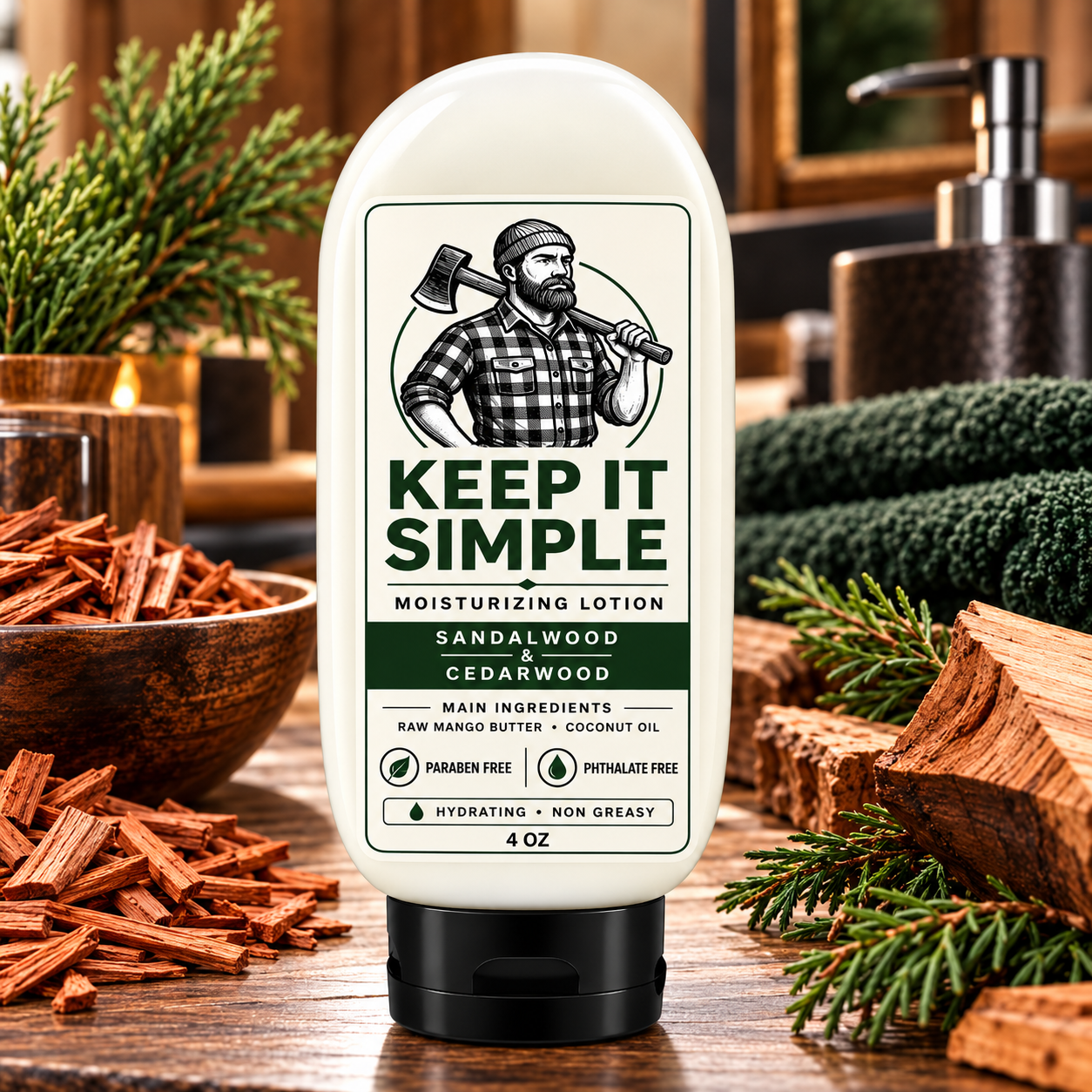 Sandalwood Cedarwood Body Lotion 4 oz with raw mango butter and coconut oil
