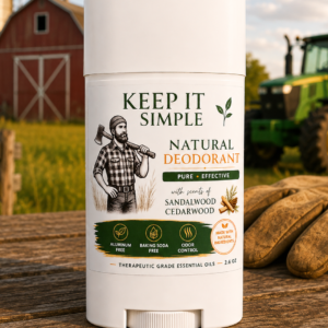 Keep It Simple Body Care Sandalwood Cedarwood natural men's deodorant 2.6 oz, aluminum free, available for wholesale and bulk orders