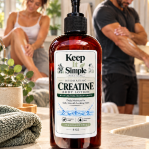 Hydrating Creatine Body Lotion 8 oz fragrance-free moisturizer with raw mango butter for daily and post shave skin care